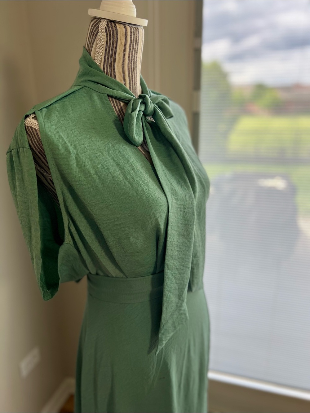 Sage Green Tie-Neck Maxi Dress - Picture 2 of 5